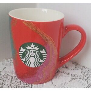 Starbucks Red Green Fancy Swirl Green Logo Coffee Tea Mug 2021 10 oz Mermaid Cup